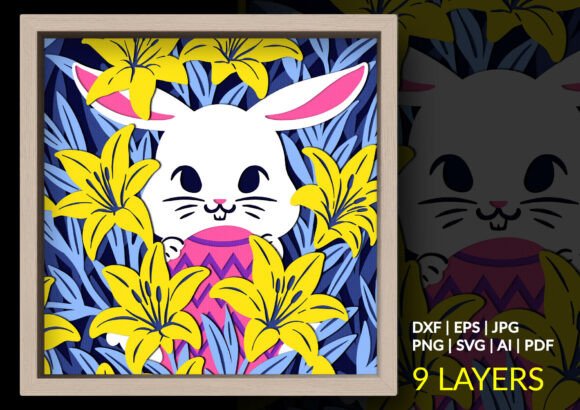 Easter Bunny Lily Garden Shadow Box: 3D SVG Charm for Seasonal Branding