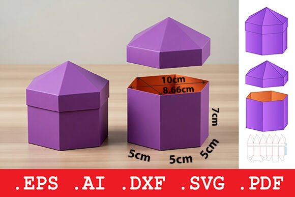 Hexagonal Pyramid Lid Box: A 3D SVG Packaging Gem for Crafters & Handmade Sellers