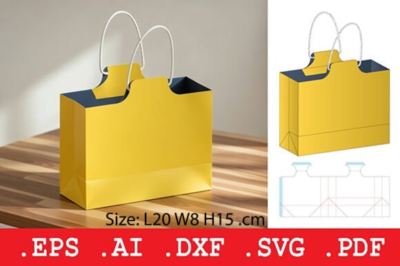 Horizontal Retail Paper Bag with Handles 3D SVG Objects