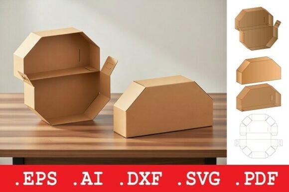 Octagonal Prism Gift Box Packaging 3D SVG Objects