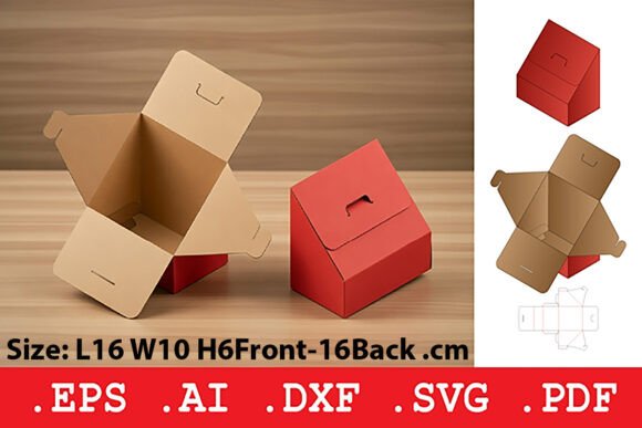 Slanted Roof Tuck Lid Box: 3D SVG Objects